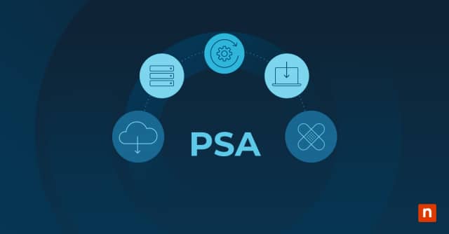 An illustration of PSA surrounded by icons of its functions representing a blog post on NinjaOne's PSA integrations