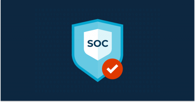 Illustration of a shield with the word SOC in the middle of it representing SOC compliance for MSPs