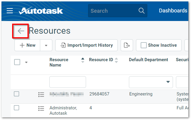 Click the "back" button next to the Resources page title to return to the Admin page for the page "How to Connect Autotask with NinjaOne"