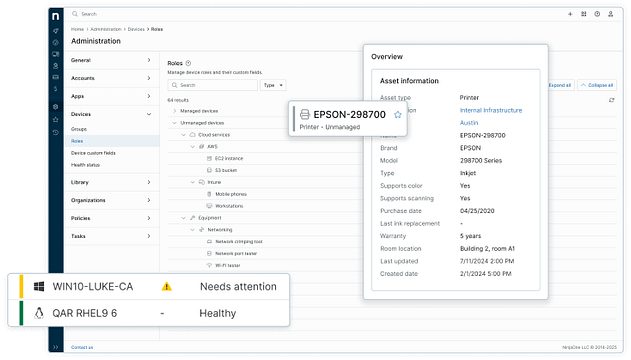 Capture d'écran du produit de gestion des actifs informatiques