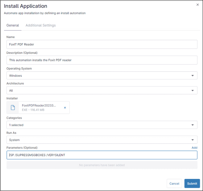 Install Application window