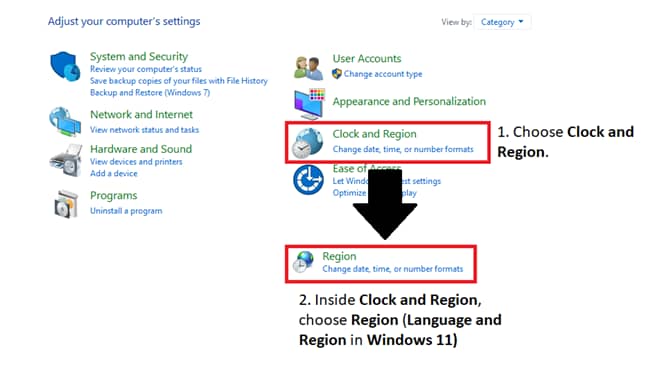 Clock and Region options from Control Panel