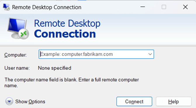 Remote Desktop Connection computer information