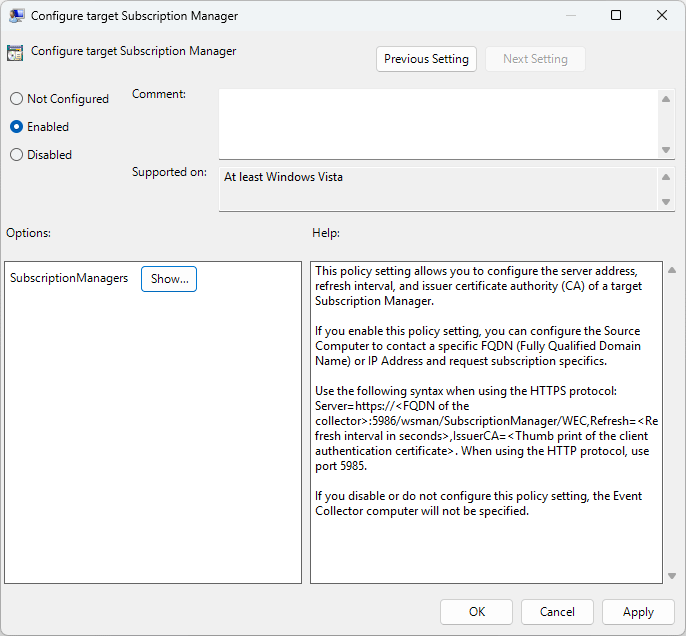Konfigurieren Sie den Ziel-Abonnementmanager