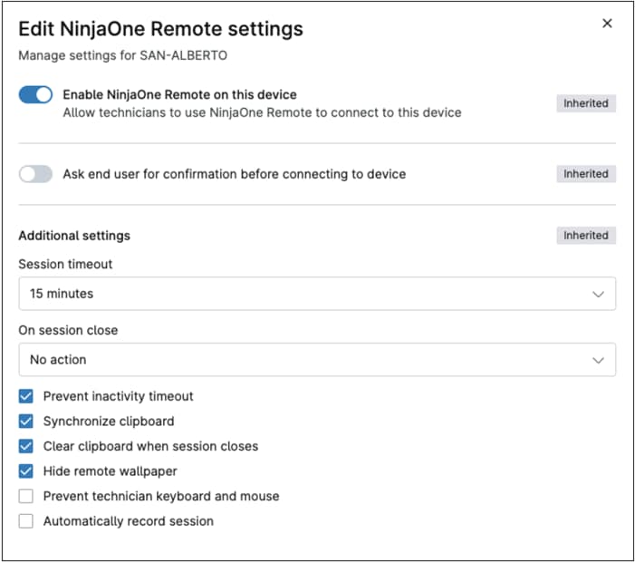 Edit NinjaOne Remote settings