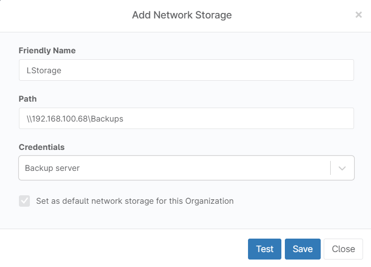 Click the Test button to test connectivity to your local storage, and correct settings if necessary.