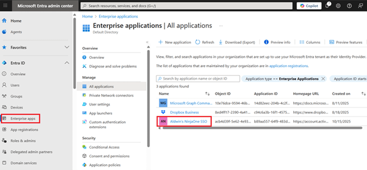 Find and open your NinjaOne SAML app 