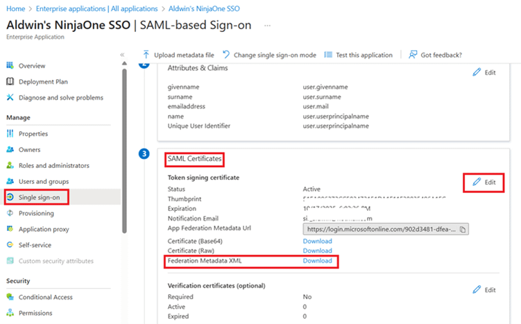 Download the Federation Metadata XML file