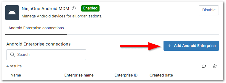 Click Add Android Enterprise on the right side.
