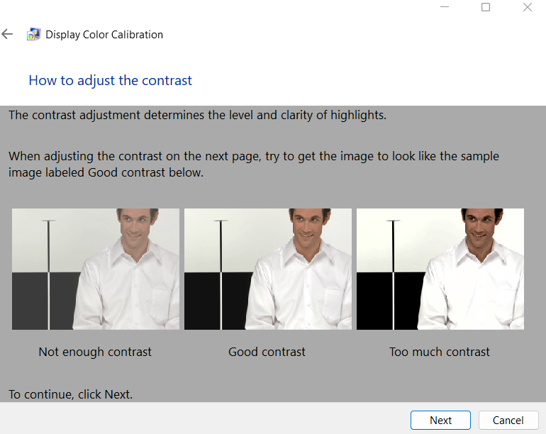 How to adjust the contrast dialog box