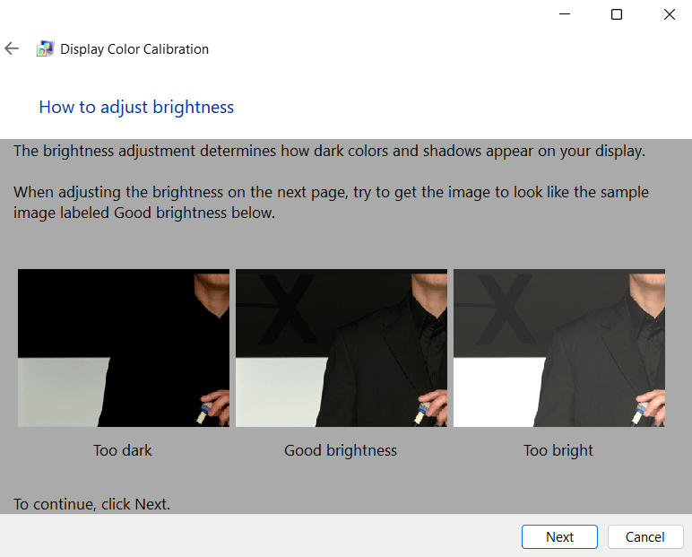 How to adjust brightness dialog box