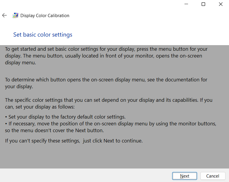 Set basic color settings dialog box