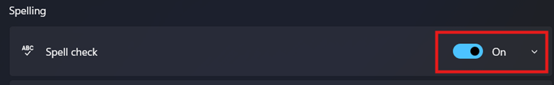 Toggle button for spell check settings