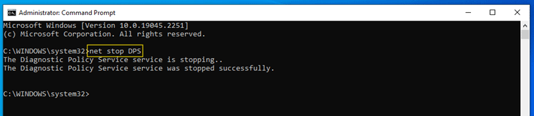 Stop Diagnostic Policy service via Command Prompt