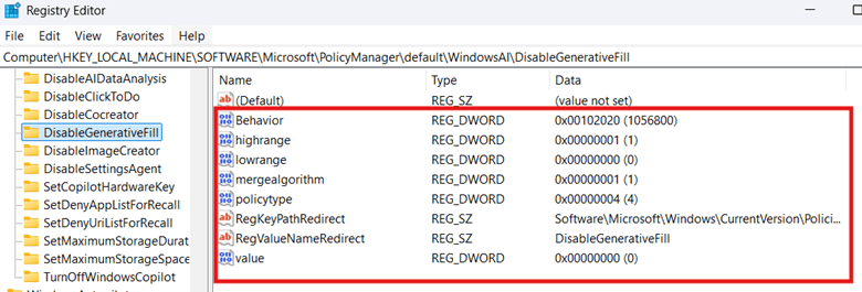 DisableGenerativeFill DWORD (32-bit) Werte