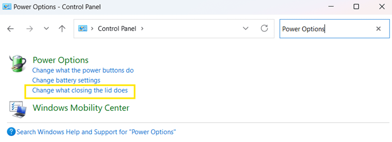 Power Options Control Panel