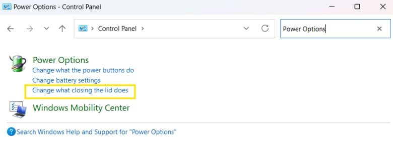 Power Options Control Panel