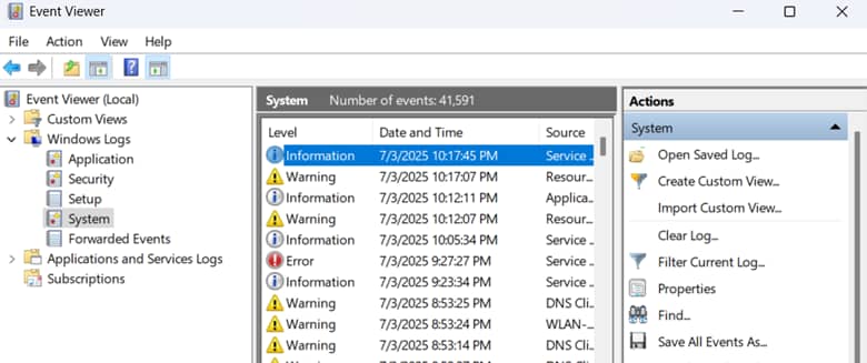 check the Event Viewer for issues and errors to streamline their diagnostics process