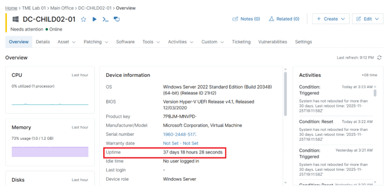 Uptime device information