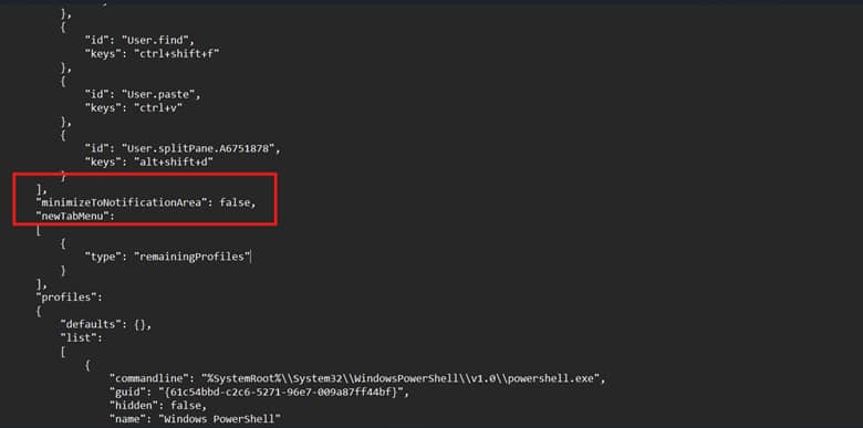 JSON key set to false