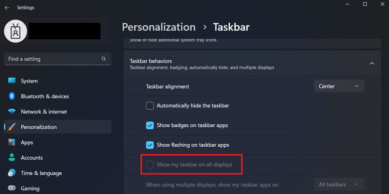 Option greyed out in Settings