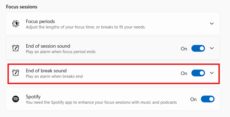 Open Clock app Settings and look for End of break sound option
