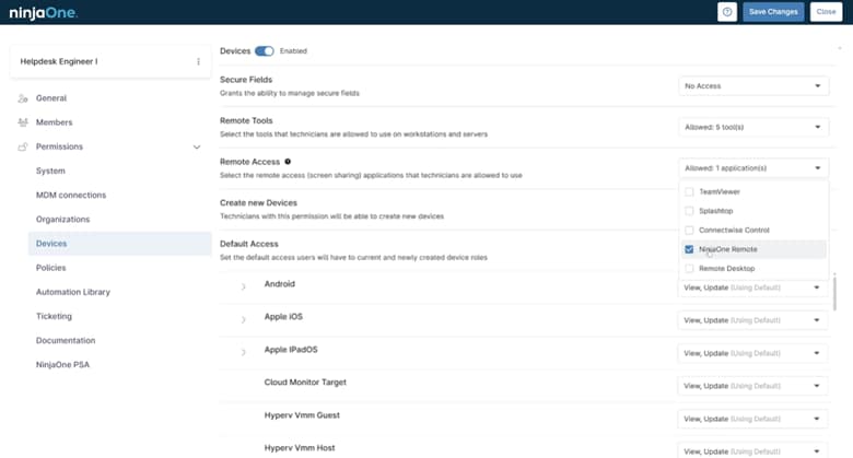 Update User Role Permissions 