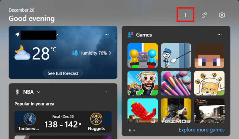 Schaltfläche Widgets hinzufügen