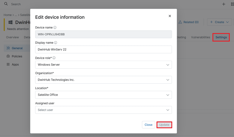 Edit device information