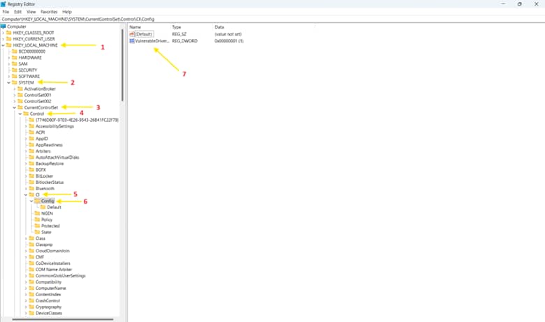 Registry editor path and key