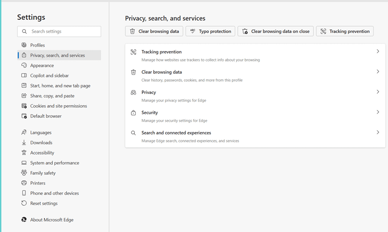 Go to Settings and Navigate to Privacy, search, and services.