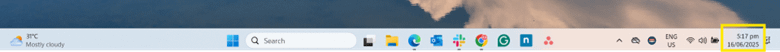 Time and date section on the taskbar