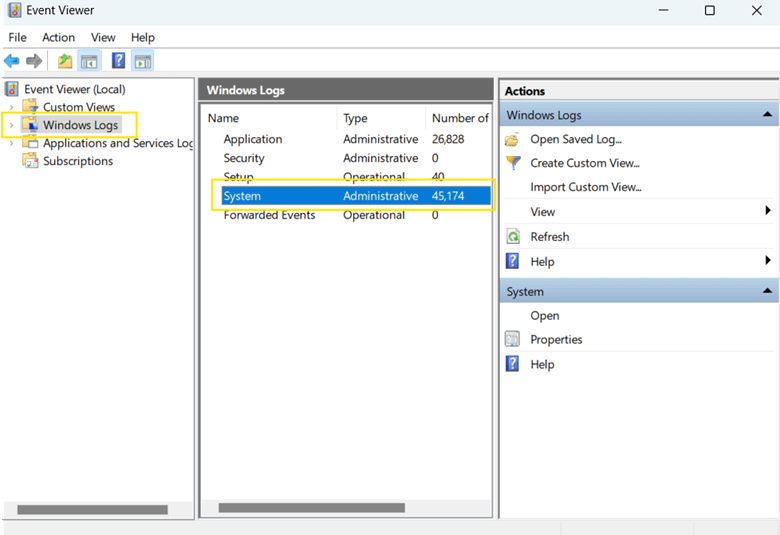 Event Viewer Windows Logs