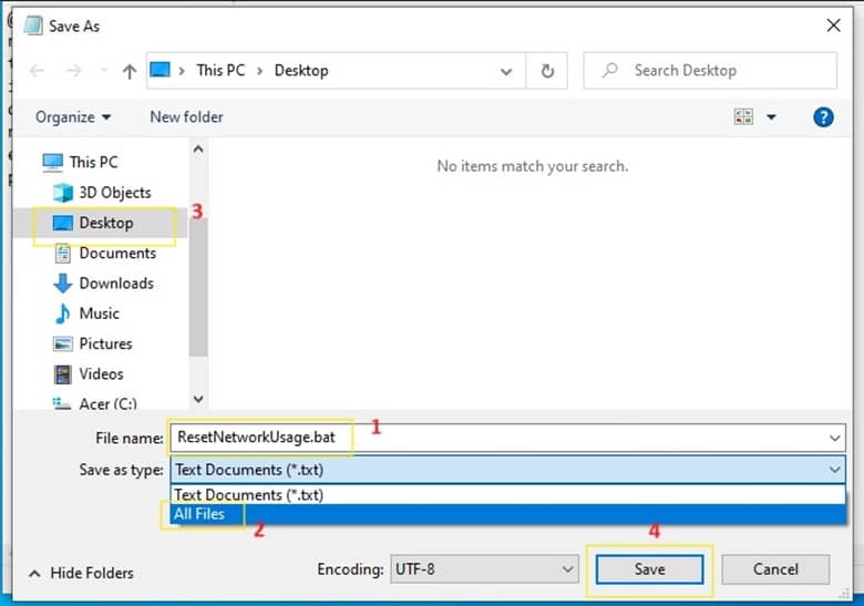 Save reset network usage batch script