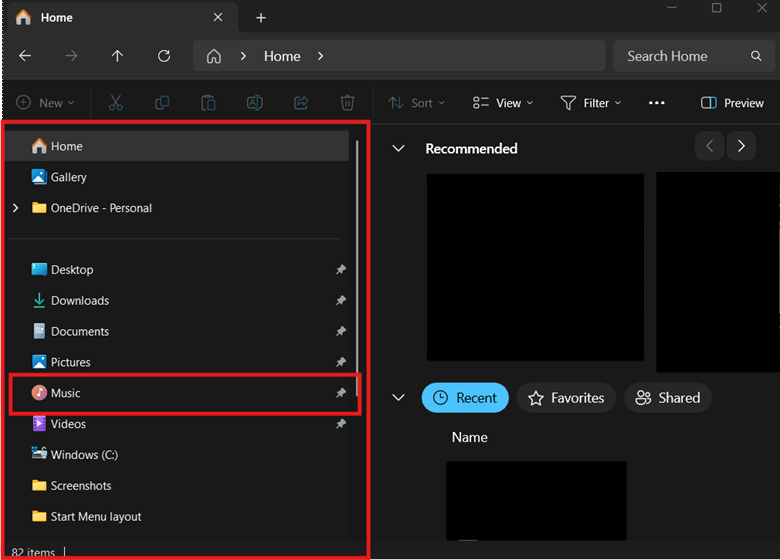 Music folder default location