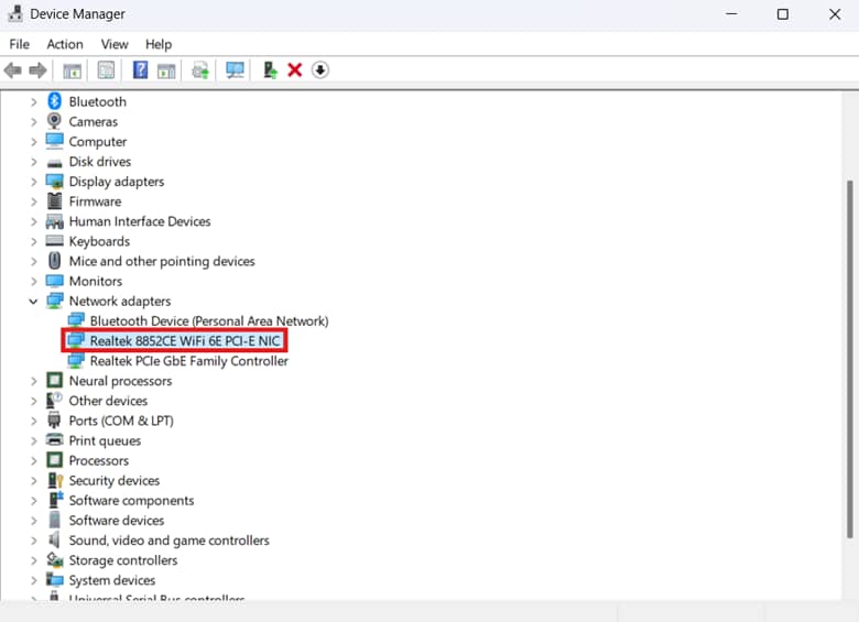 Open device manager and expand network adapters
