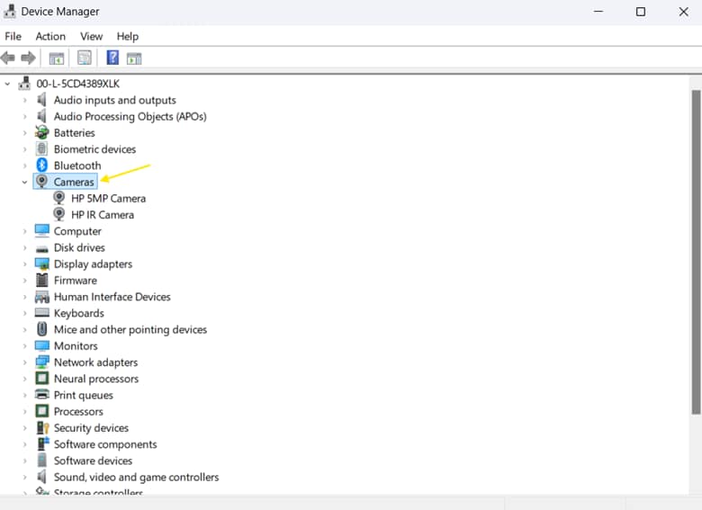 Device Manager, Expand Camera or Imaging Devices Section