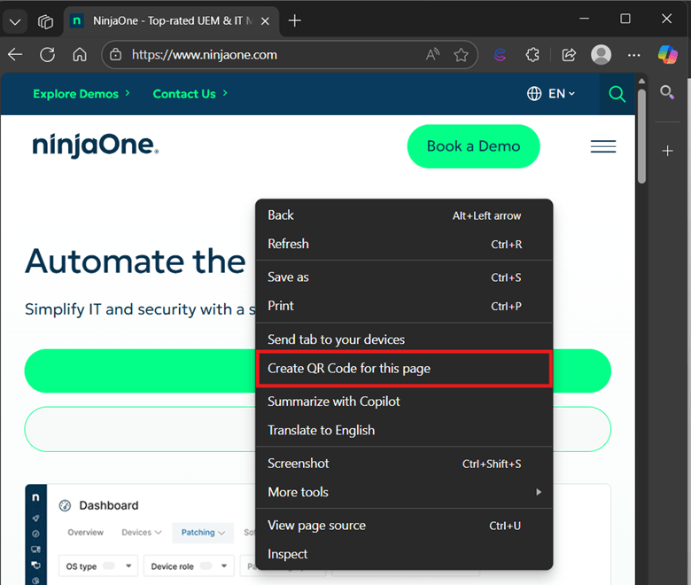 Create a QR Code for this page option