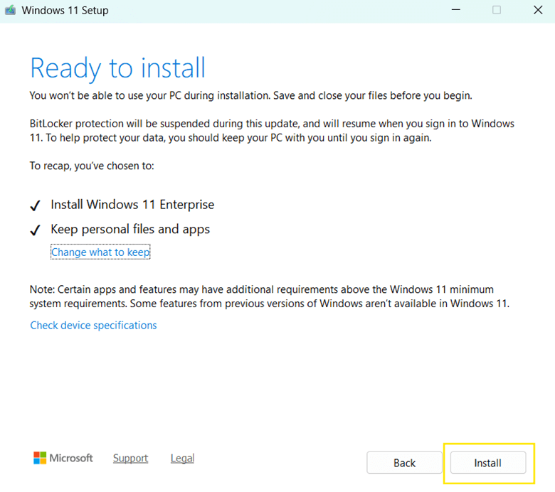 Windows 11 setup ready to install