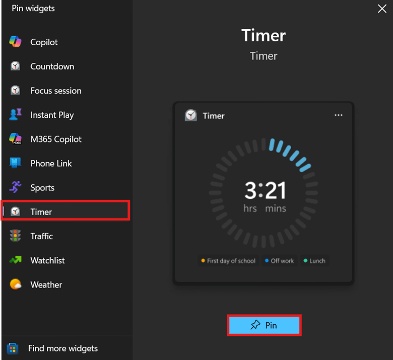 Wählen Sie das Widget, das Sie hinzufügen möchten