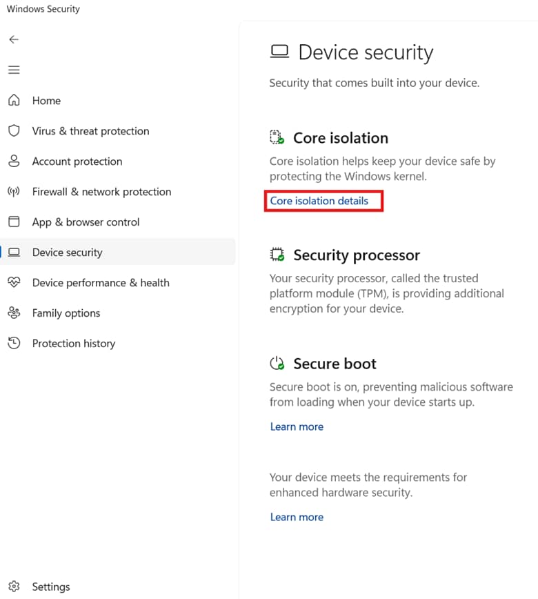 How to Turn On or Off Core Isolation Virtualization-based Security