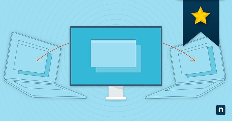Illustration of screens and connections between systems representing best remote access software