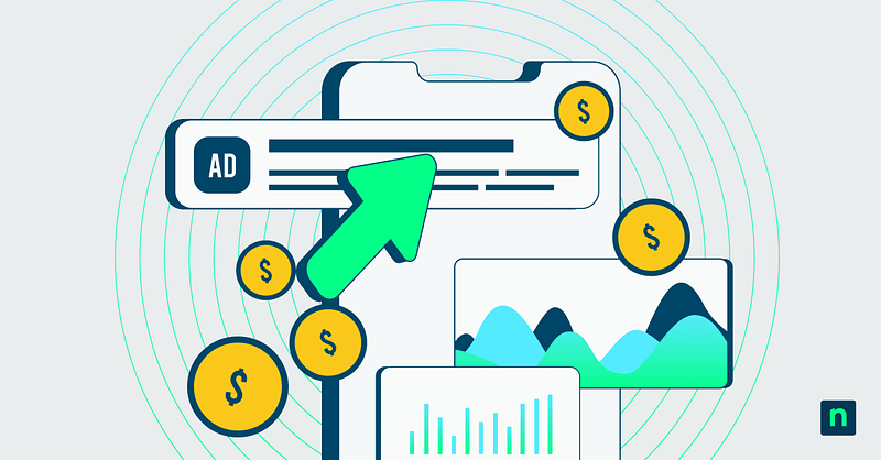 N1-0921 The Ultimate Guide for MSPs_Paid Ads_blog images_1200x627(1) An illustration of an advertisement surrounded by dollar signs representing a blog post on paid advertising for MSPs