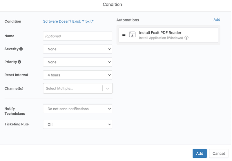 A screenshot showing the condition dialog