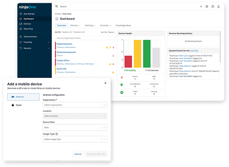 An image of the NinjaOne dashboard for the MDM