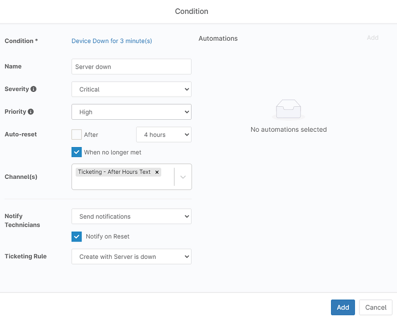 A screenshot showing the policy conditions