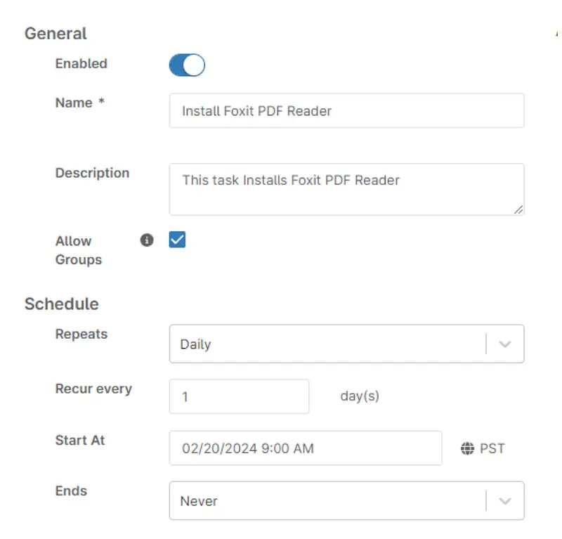 A screenshot showing how to create a scheduled task