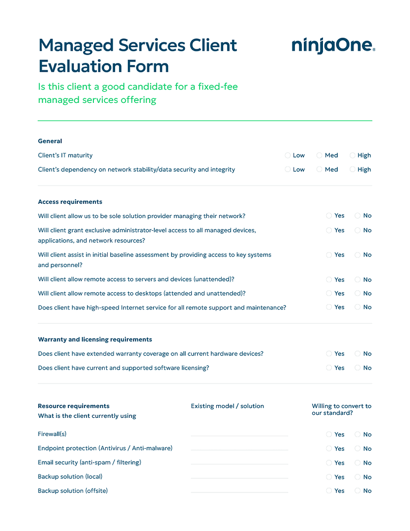 Managed Services Client Evaluation Form image