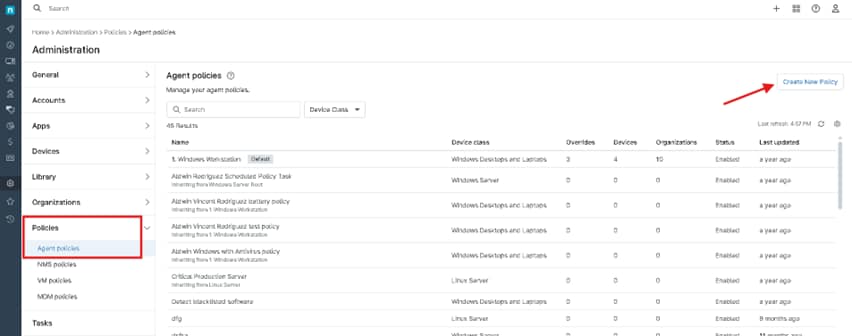 Create New Policy button
