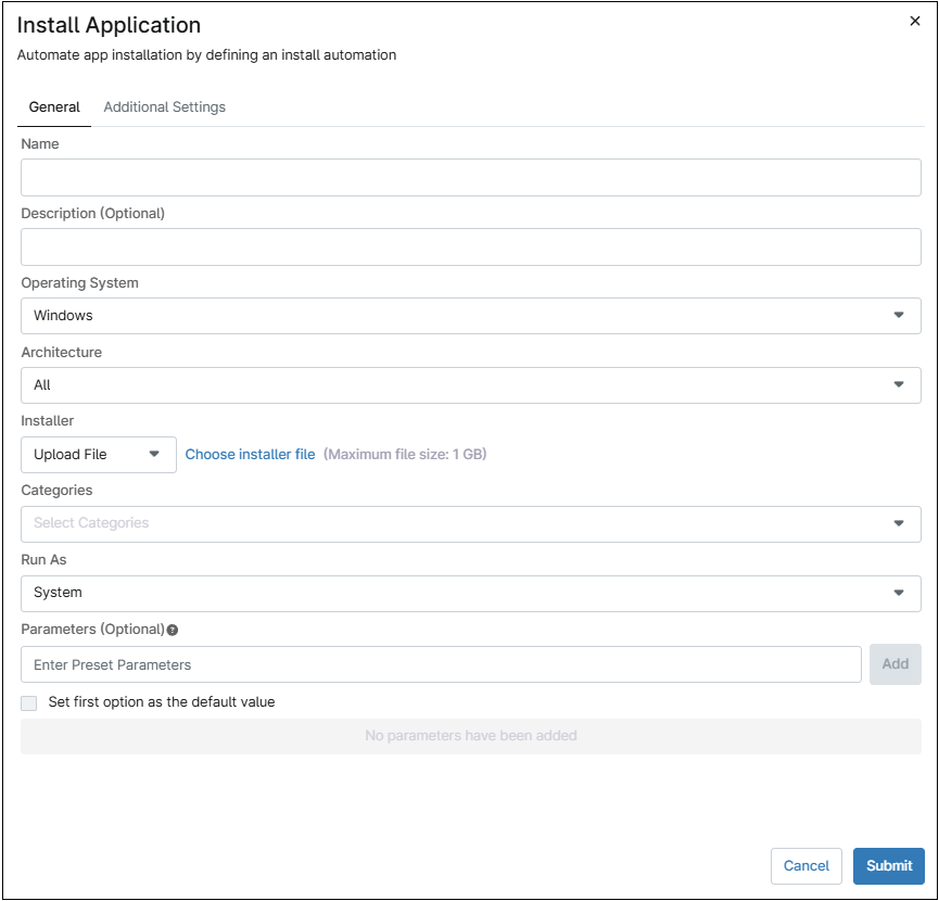 Install Application window